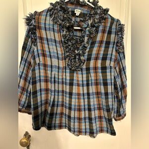 Plaid Women's Top with Fringed Details